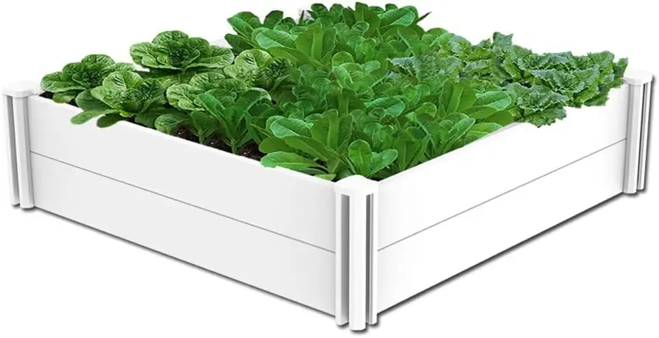 White Vinyl Raised Garden Bed Kit for Outdoor, Above Ground, DIY Gardening of Vegetables, Flowers, Herbs