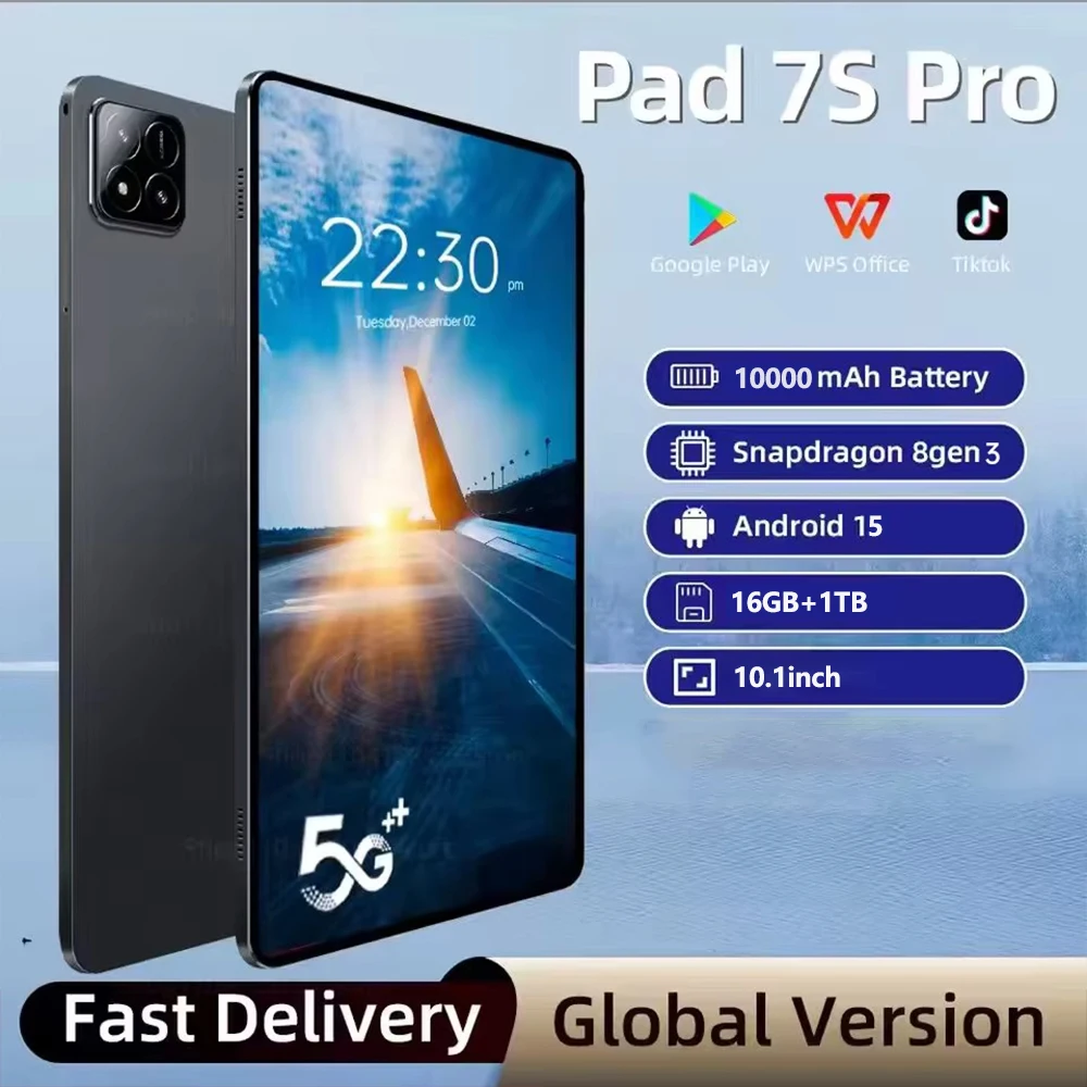 

2026 Original Global Version New Hot Pad 7S Pro 10.1 inch Tablet HD 4K Android 15 16GB+1T 10000mAh 5G Dual SIM WiFi GPS Tab