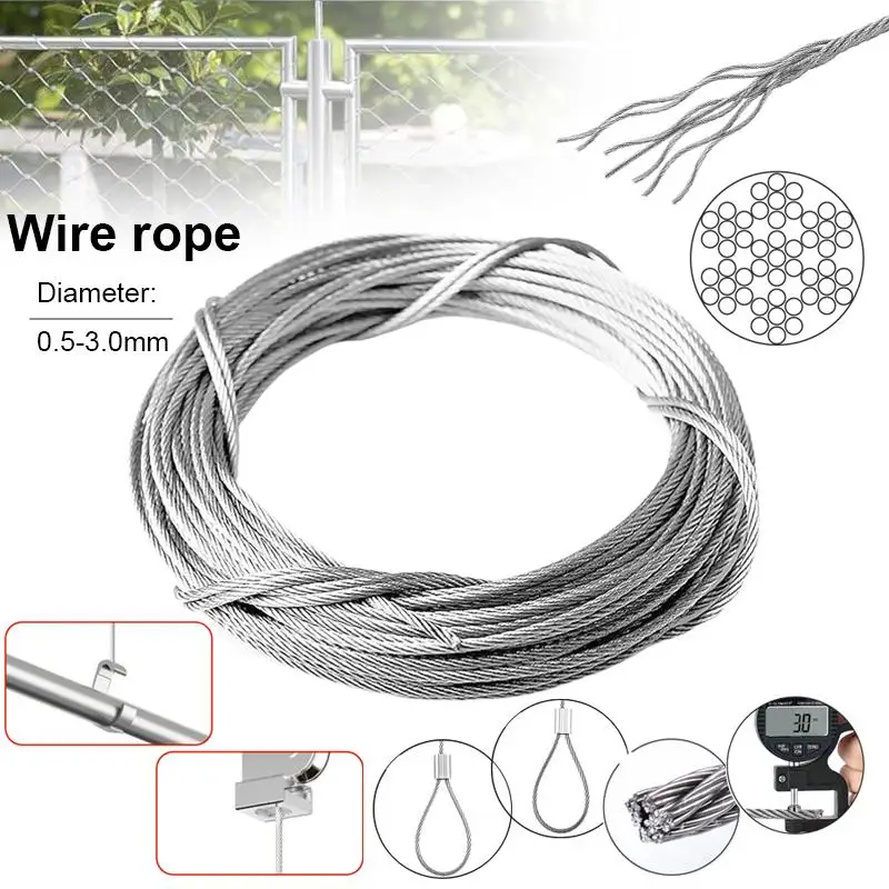 1 Roll Stainless steel wire 5m/10m 0.5-3mm Diameter 7X7Structure rope thin cable softer fishing lifting cable