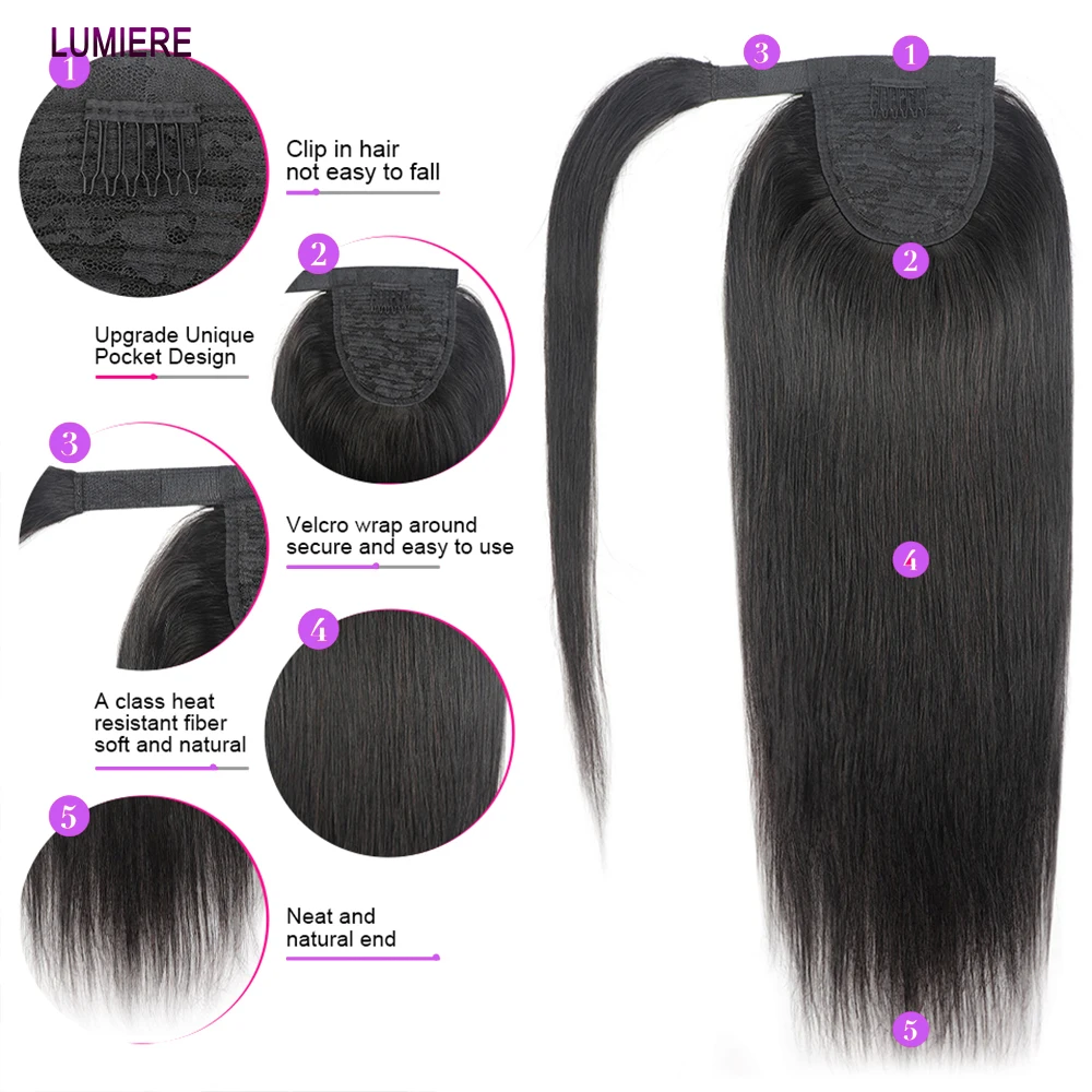 Bone Straight Drawstring Ponytail Human Hair Brazilian Human Hairpiece Clips in Human Hair Extensions for Women Wrapped Horsetai