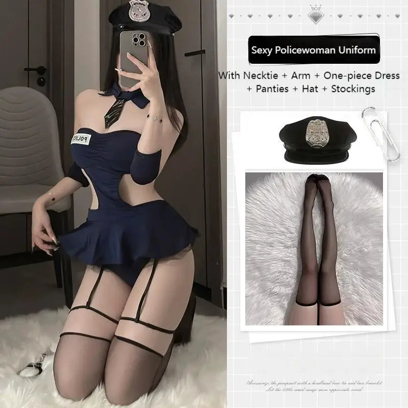 أنيمي تأثيري شرطية ضابط العاطفة مثير الملابس الداخلية موحدة لعب الأدوار المثيرة الزي كرنفال هالوين فستان حفلة تنكرية