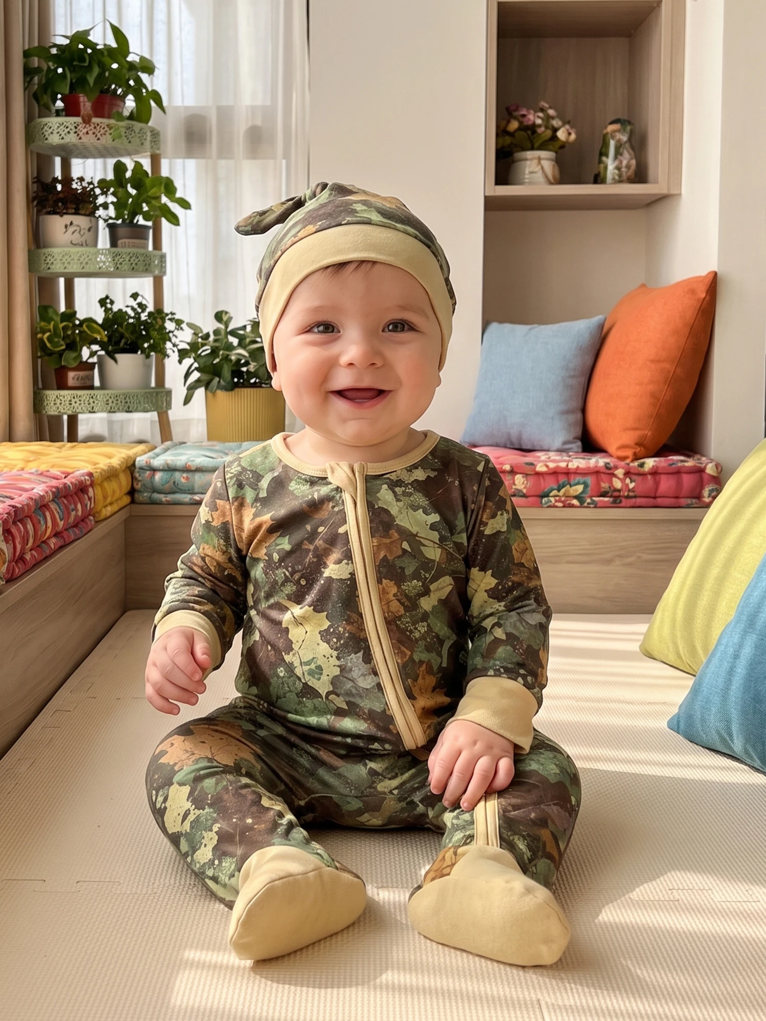 Zip Long Sleeve Up Bodysuit Long Hat Baby Boys Zip Camouflage Footed Romper Boys Footed Baby Boys Zip