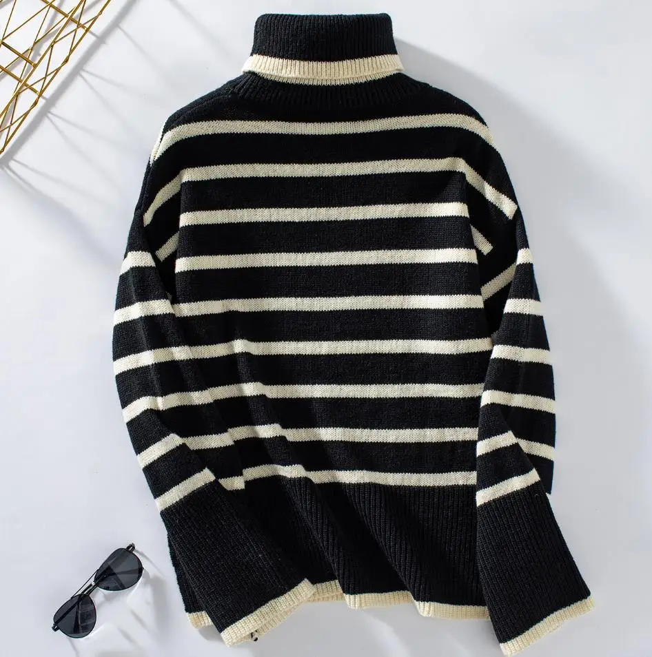 Elegante Kragen Stil Pendeln gestreiften Damen Pullover Pullover Tops 2025 Herbst Winter Frühling Mode lässige weibliche Kleidung