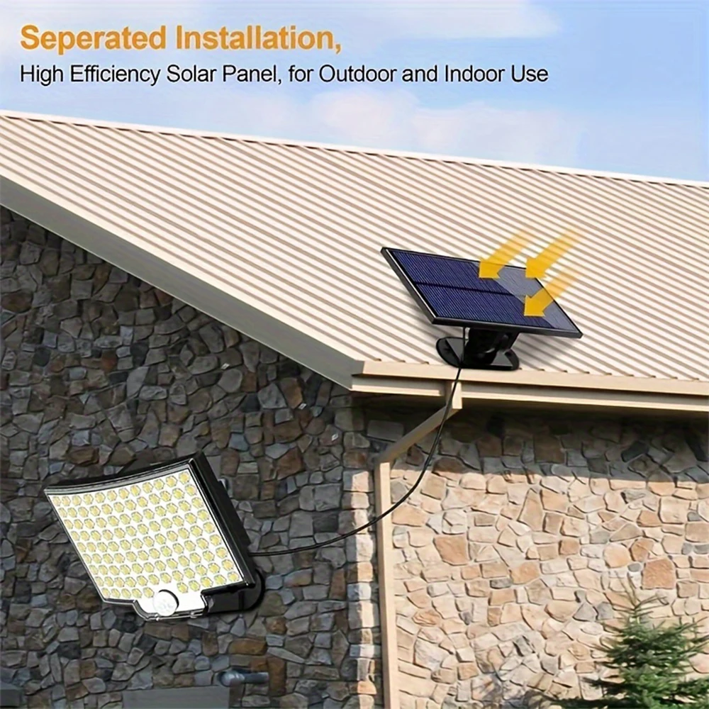 106LED Split Solar Light Outdoor Waterproof with Motion Sensor Floodlight Remote Control 3 Modes for Patio Garage Backyard