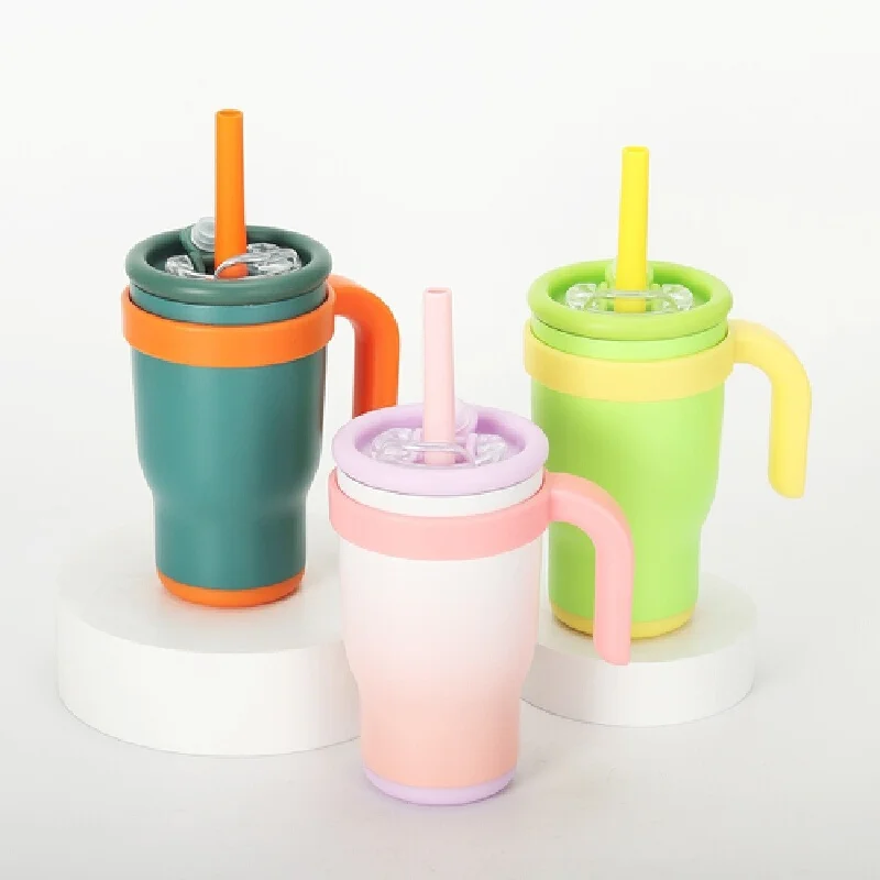 Start Of School Season Color Blocking 420ml Straw Car Cup Children'S Student Thermos Cup Stainless Steel Cup Handle For Car Cups