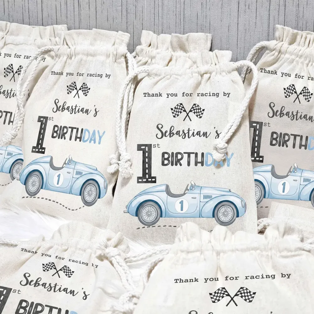5pcs personalized Fast One Birthday Favor Bags Race Car Party Decor Two Fast Favor Bags for Kids Racing Birthday Party Supplies