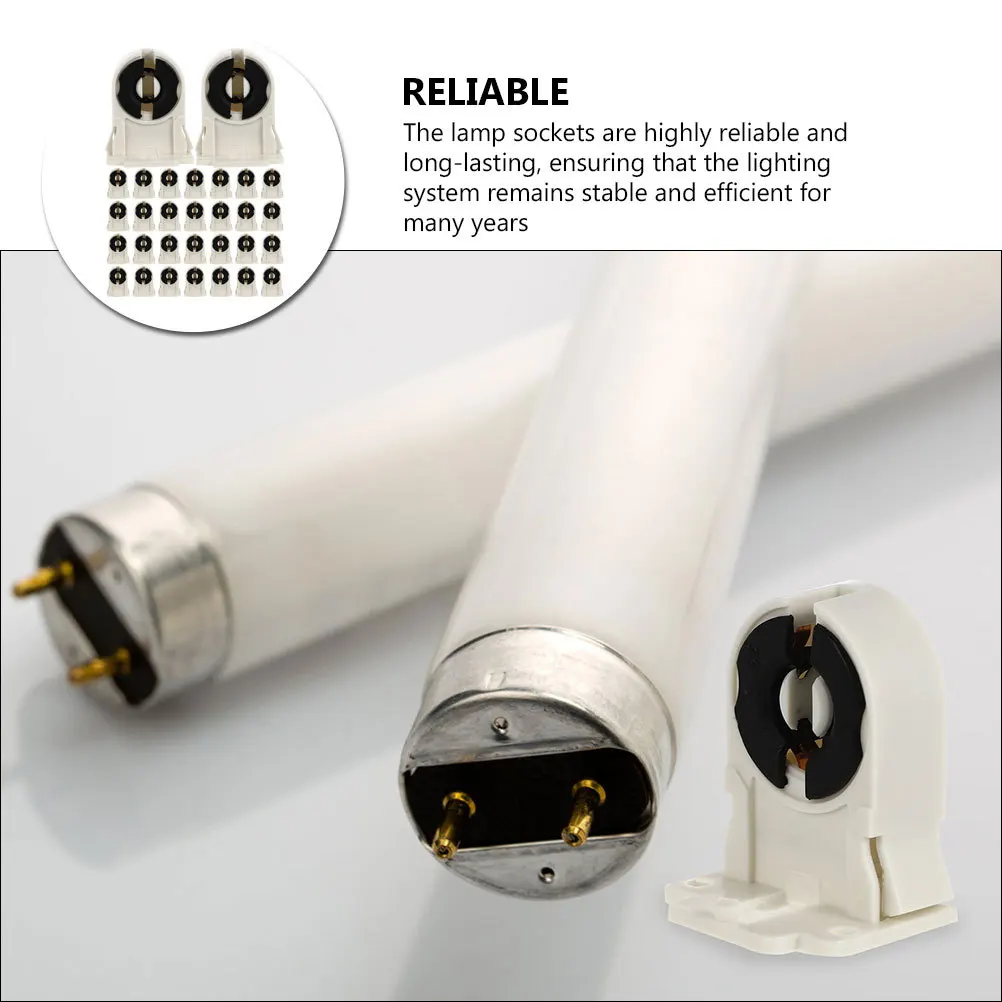 

30Pcs LED Fluorescent Tube Light Socket Holders Durable ABS Material Long Lasting Performance Optimal Light Distribution