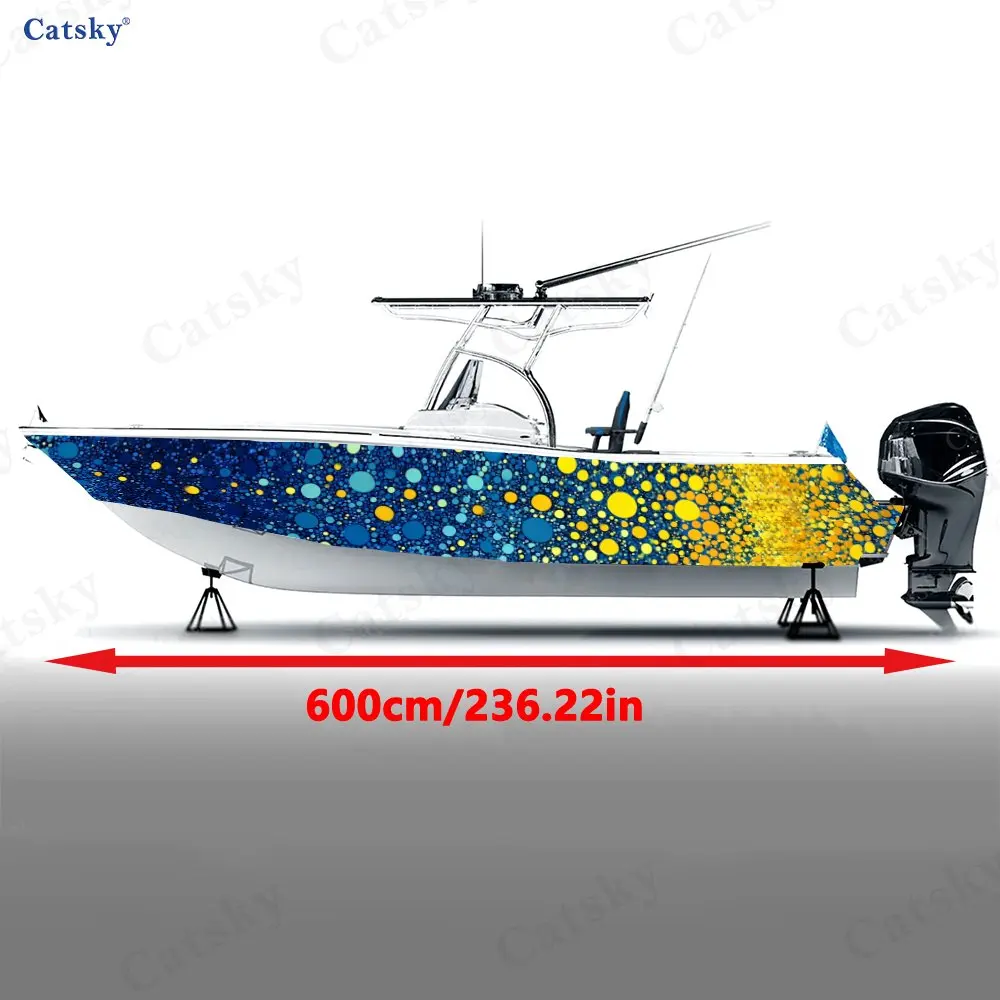 2Pcs Blue & Yellow Dot Boat Stickers, PVC Waterproof Durable Vinyl Wrap Decals for Fishing Boats, Durable and Stylish Design