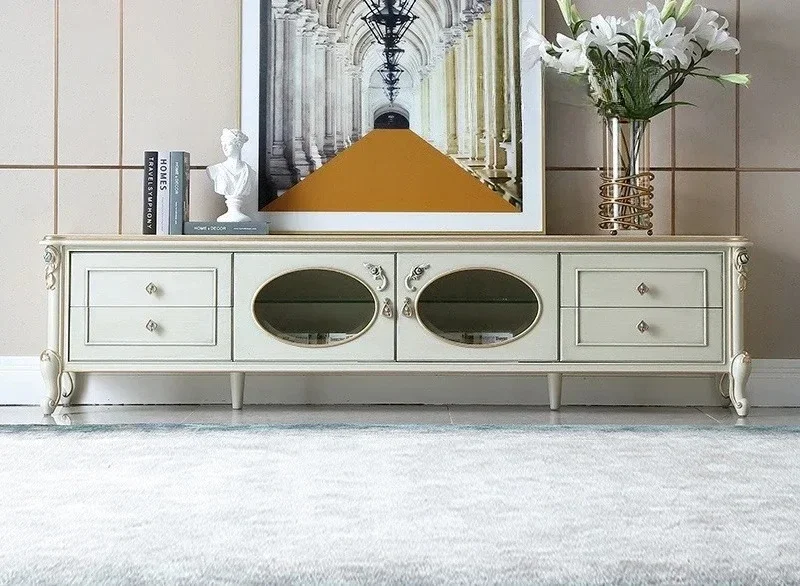 X French light luxury solid wood TV cabinet retro villa European court art carved storage cabinet