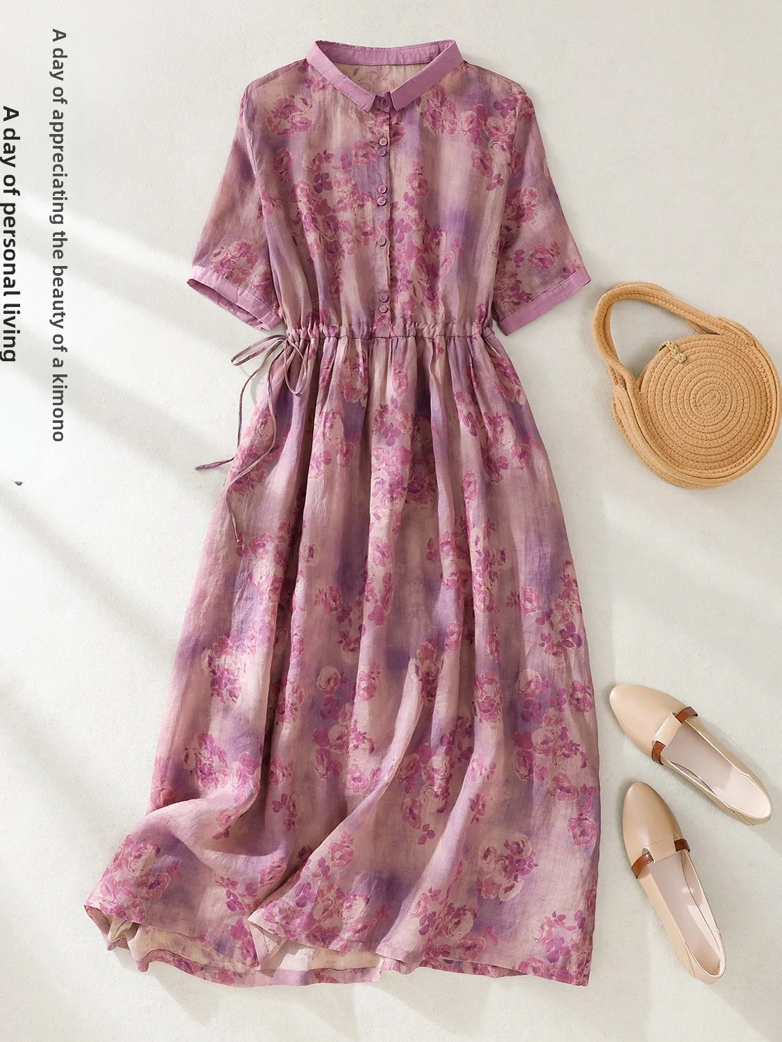 Gonna longuette a trapezio in cotone e lino snellente con vita estiva da donna in lino con stampa retrò Dr Colletto sottile ort Sve