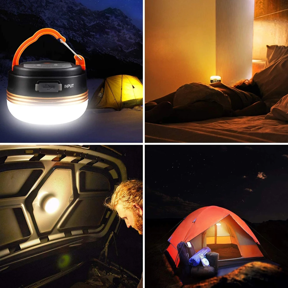 Linterna portátil recargable por USB, equipo de Camping de 1800mAh, luces LED, lámpara de mesa para senderismo al aire libre, colgante de noche