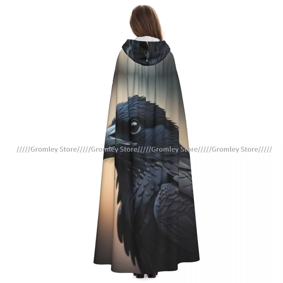 Medieval Halloween Cosplay Cloak Hooded Coat Raven Portrait Cape Coat Long Trench Costume Wizard Cloak