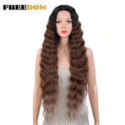 FREEDOM Synthetic Lace Wigs For Black Women Deep Curly Wig Ombre Blonde Lace Wig 30 Inch Cosplay Wigs