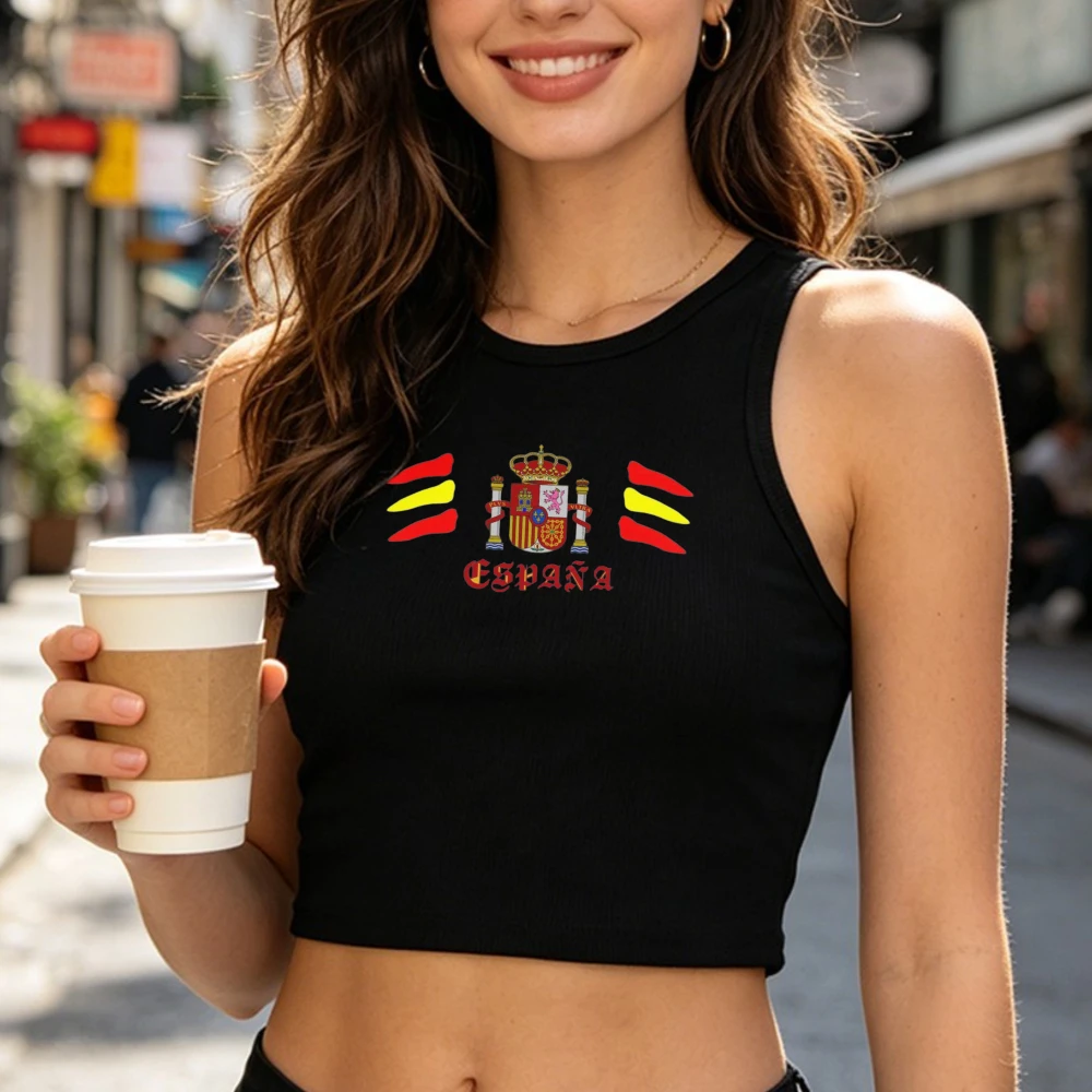 Spain Flag Coat Of Arms España Women Crop Tank Top Fashion Spanish Espana Soccer Cup 26 Finals Women Ribbed Crop Tank Top