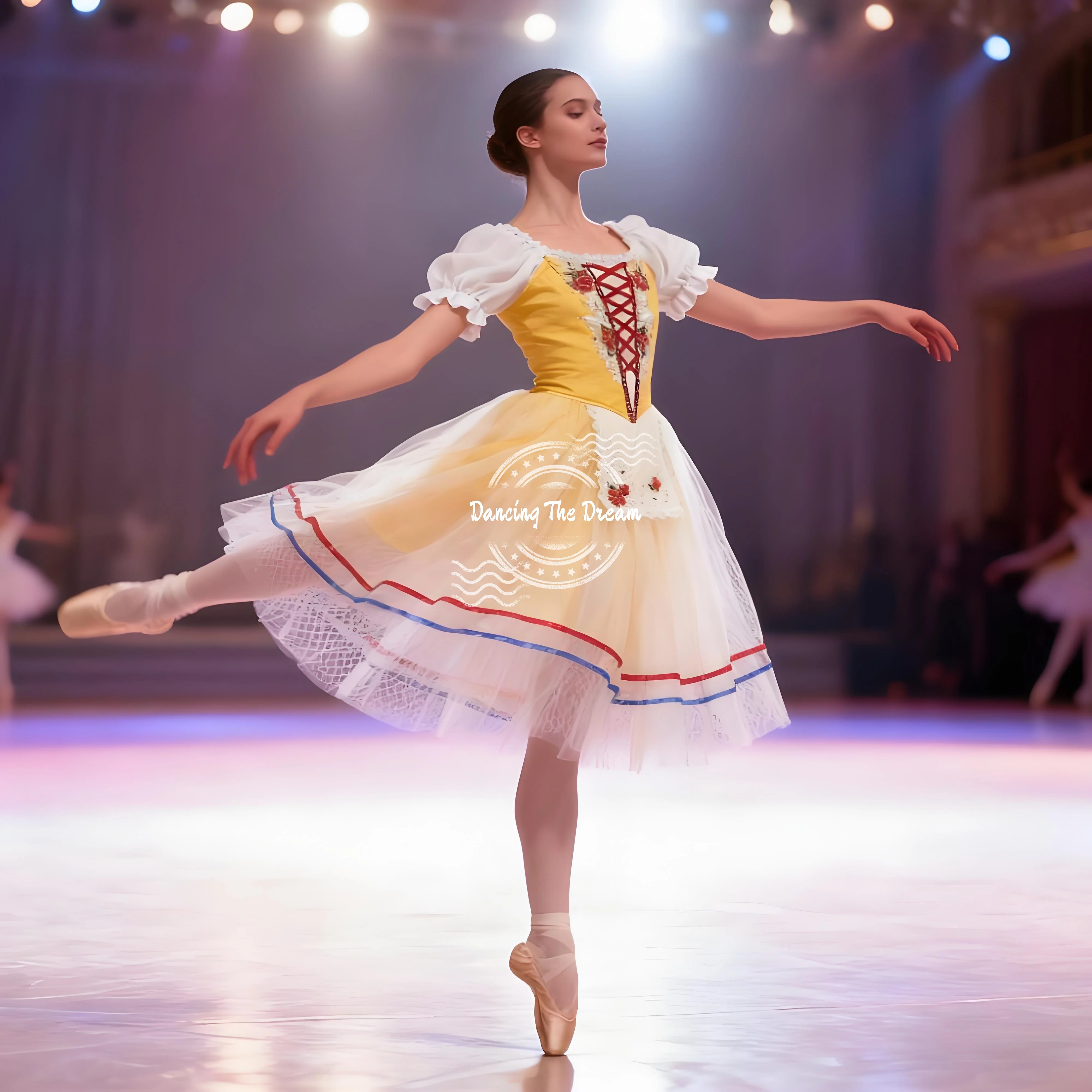 

Vibrant Yellow Floral - Embroidered Ballet Dress with Puff Sleeves