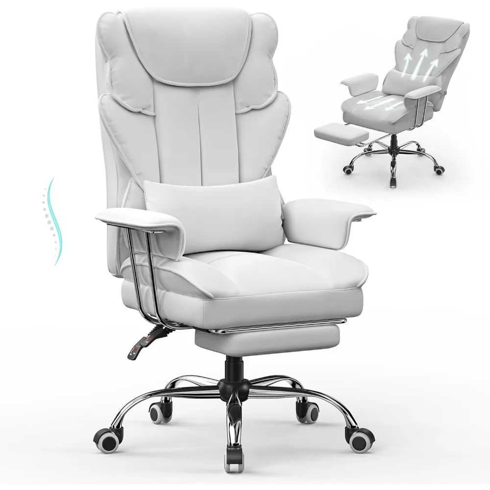 

Big and Tall Office Chair with Footrest - Ergonomic PU Leather Executive Desk Chair, Adjustable Lumbar Support Pillow and Easy a