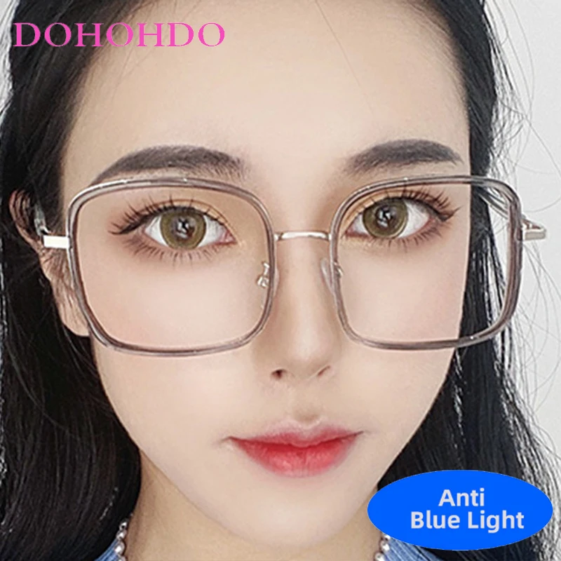 

Trending Metal Leg Oversized Square Frame Men Women Eyeglasses Designer Brand Computer Optical Spectacle Anti-Blue Light Glasses