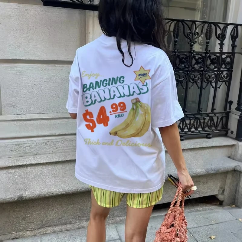

Женская футболка с принтом банана в стиле ретро, милые футболки с тропическими фруктами Y2k, большие эстетические уличные футболки с графическим принтом, топы унисекс