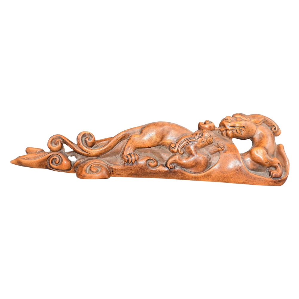 Sculpture décorative sculptée en bois deux dragons Loong jouant des perles décor pouvoir chinois prospérité harmonie Fortune unité vitalité