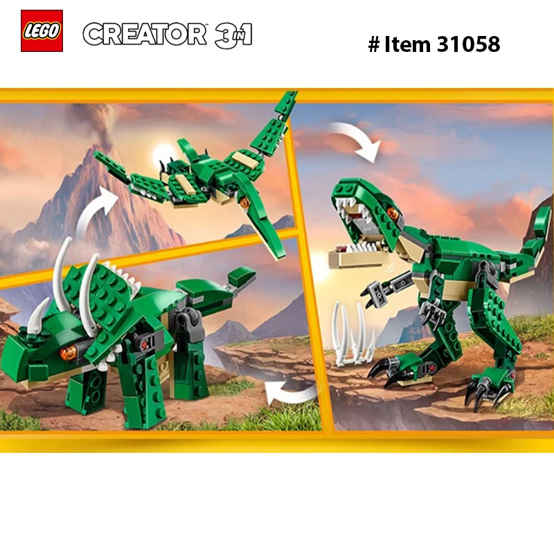 LEGO 31058 Creator 3 in 1 Mighty Dinosaur Toy, Transforms from T. rex to Triceratops to Pterodactyl Dinosaur Figures