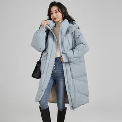 2024 New Winter Warm Windproof Ladies White Duck Down Hooded Jackets Coats Fashion Long Warm Ladies Puffer Jacket Coats