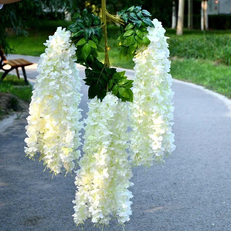 12pcs Wisteria Artificial Flowers Vine Wreath Wedding Arch Decoration Leaf Rattan Trailing Silk Flower Ivy Wall Decor Plants