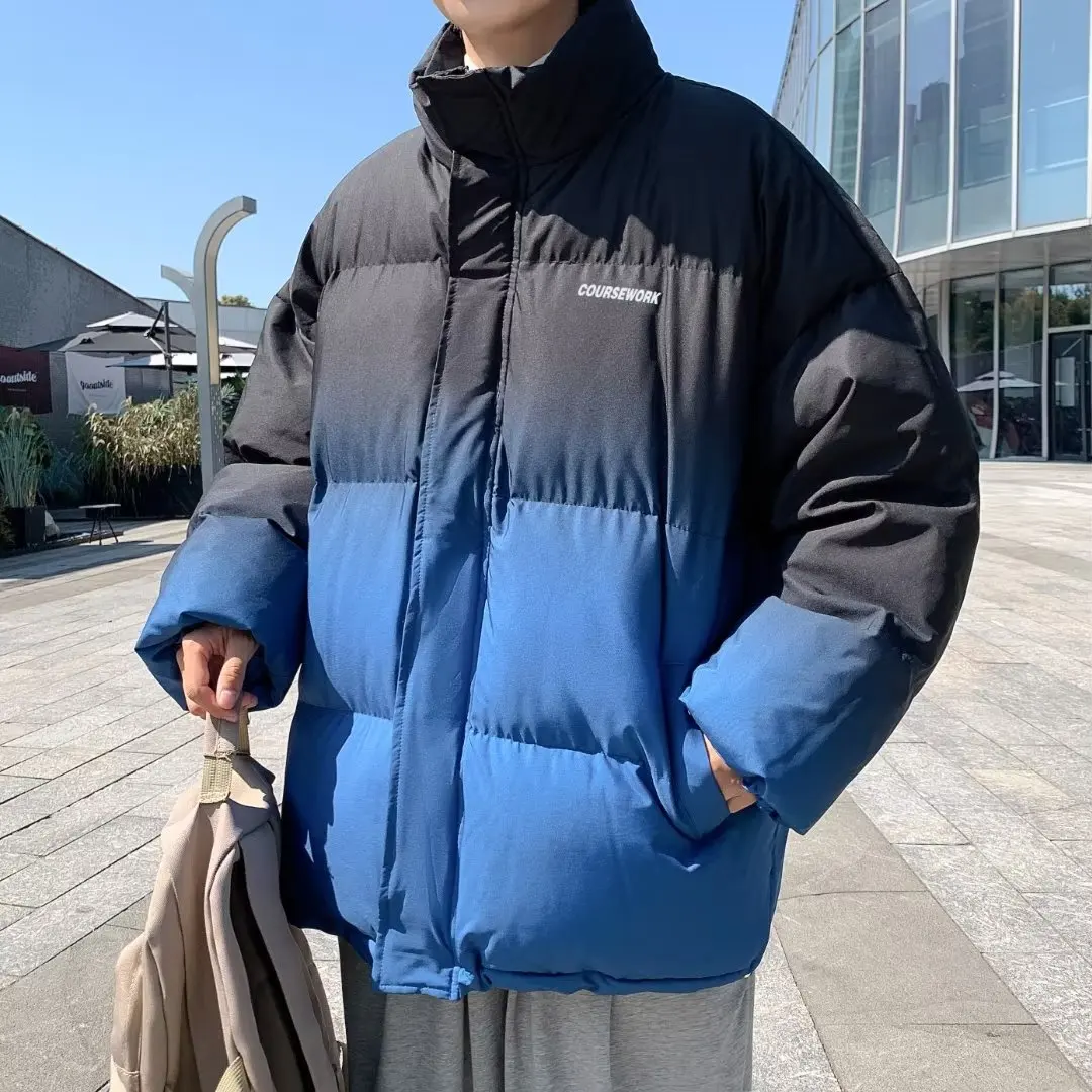 Farbverlauf Parkas Männer Winter warm Blocking täglich einfache All-Match-Mode Streetwear Chic koreanischen Stil Stand Kragen Klassiker