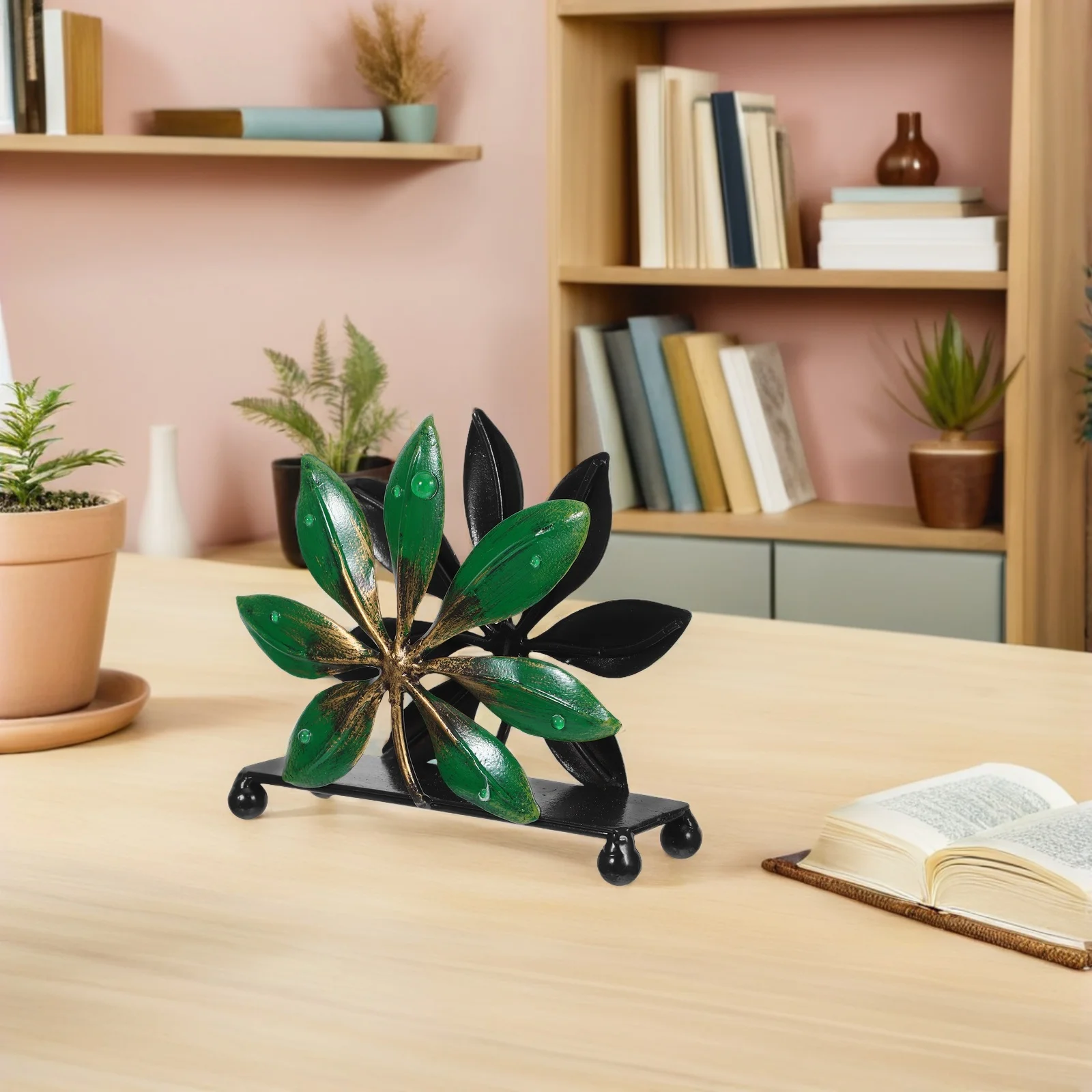

Elegant Leaf Napkin Holder Metal Paper Towel Storage Rack Vintage Tabletop Tissue Stand Freestanding Kitchen Barware