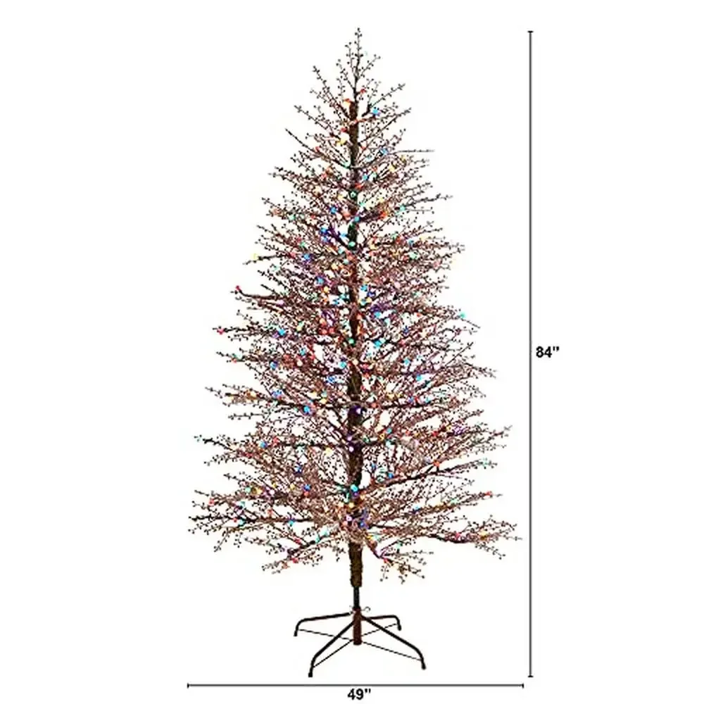 7ft. Frosted Berry Twig Artificial Christmas Tree with 450 Multicolored Gum Ball LED Lights & 1192 Bendable Branches Seasonal