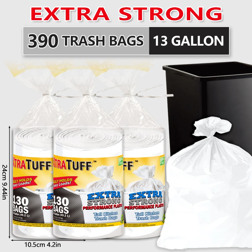 

Xtratuff Tall Kitchen Trash Bags 13 Gallon Trash Bag 390 Count Garbage Bags BPA FREE White Strong Rubbish Bag for Home Office