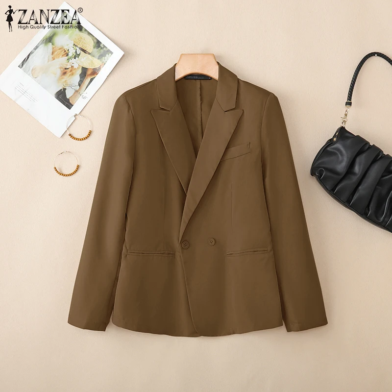 ZANZEA 2026 Lente Casual Vrouwen Blazer Mode Piek Revers Lange Mouw Double-Breasted Lichtgewicht Colberts Kantoor Pendelen