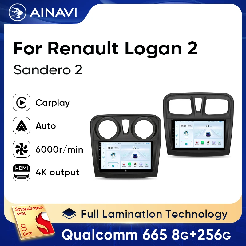 

Ainavi Car Radio For Renault Dacia Logan 2 Sandero 2014-2019 Car Multimedia Player Wireless Carplay Android Auto GPS Autoradio