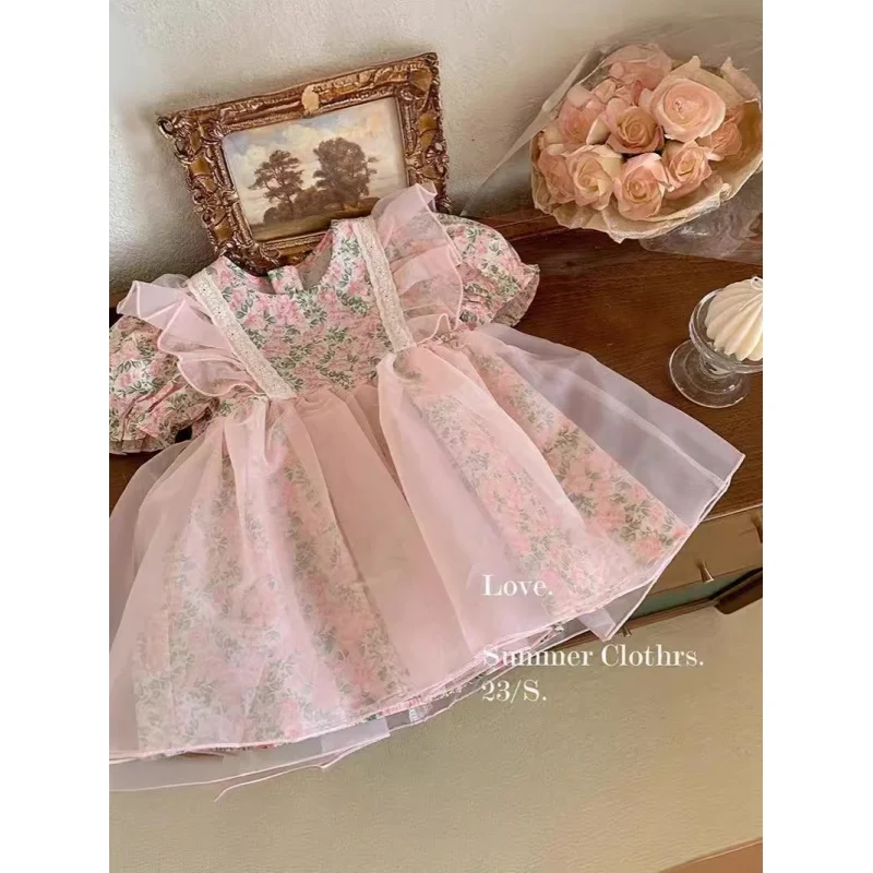 Girls' Summer Dress2024New Children's Western Style Super-Fairy Floral Princess Dress