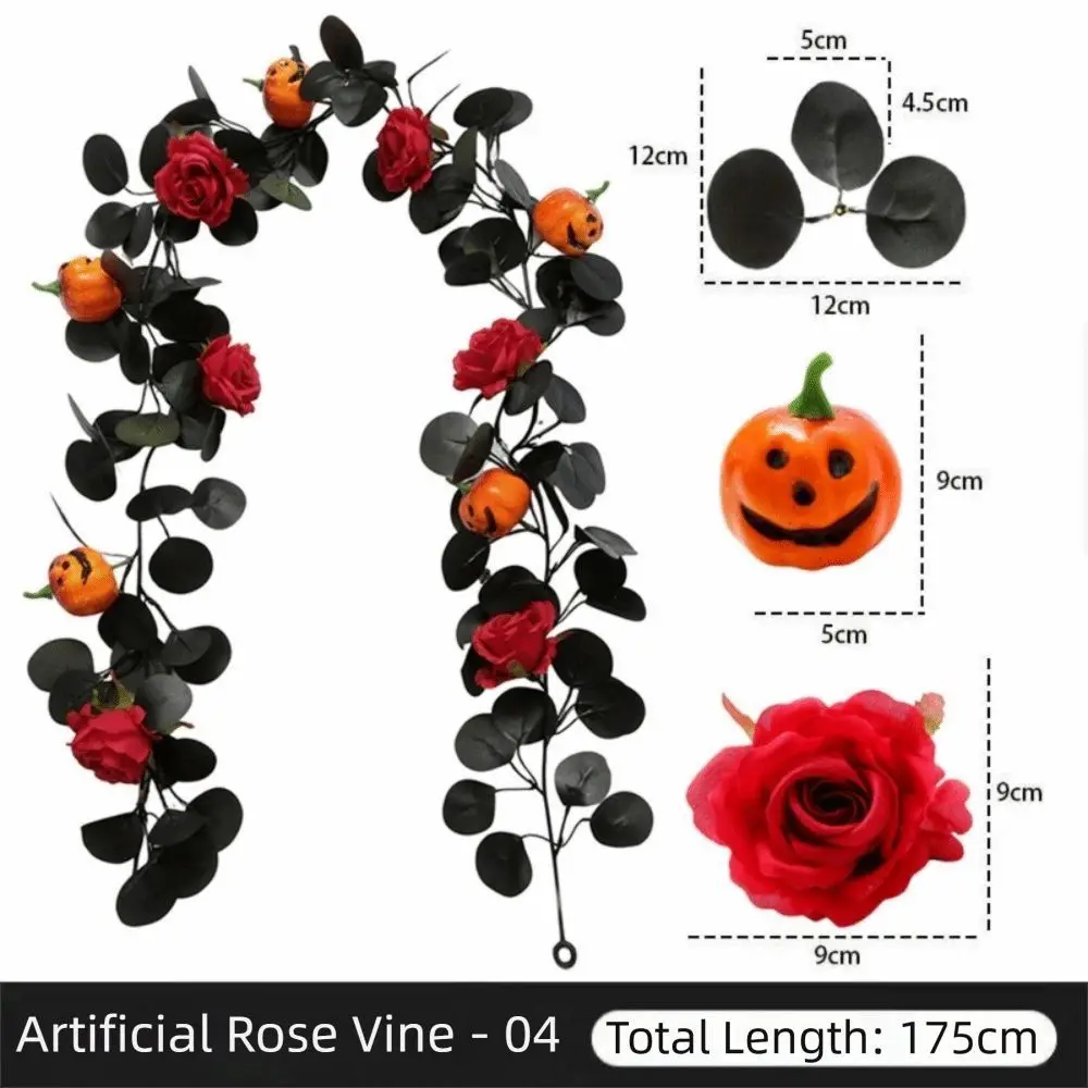 Realistic Halloween Rose Leaf Vines Plastic 175cm Artificial Rose Vines Simulated Rose Scene Layout