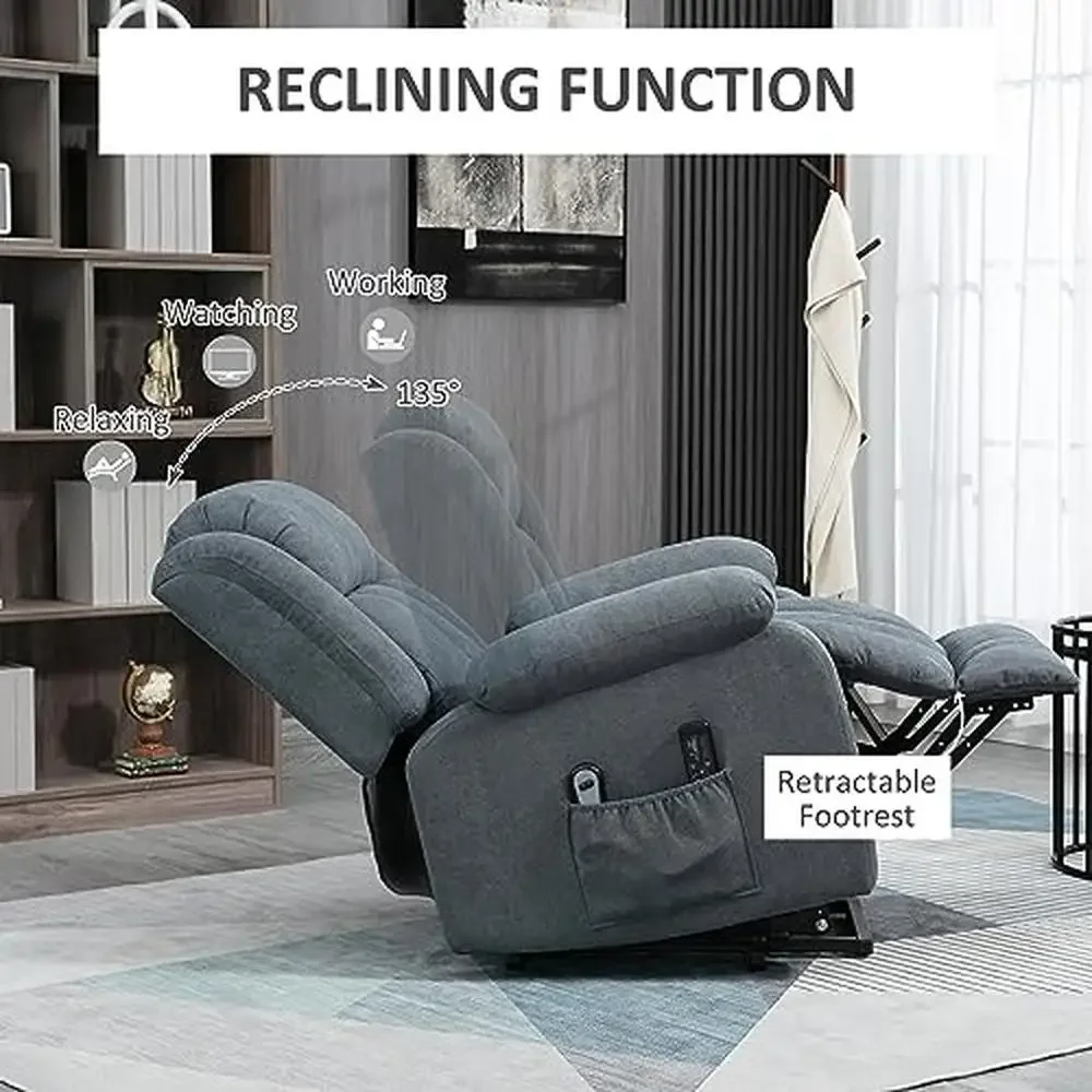 Power Lift Chair Elderly Big and Tall with Massage Linen Fabric Remote Control Side Pockets Relaxing Recliner Sofa Chair
