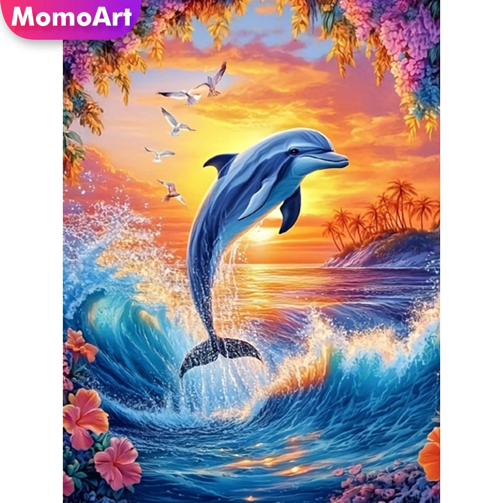

Momoart Алмазная мозаика Дельфин животное подходит для начинающих DIY Алмазная вышивка закат живопись ремесленный комплект уникальный подарок