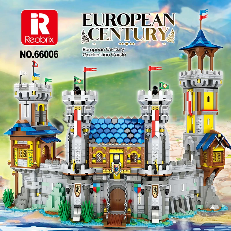 

Reobrix Blocks MOC Golden Lion Castle Compatible Building Blocks Bricks Educational Puzzle Toy Christmas Gifts For Child