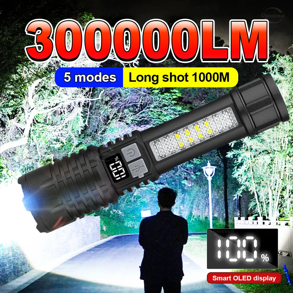 Powerful LED Flashlight Built-in Battery USB Rechargeable Tactical Light Outdoor Waterproof 18650 Lantern Camping Hiking Torch