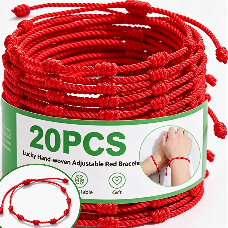 7 Knots Red String Bracelet Lucky Hand-woven Adjustable Red Bracelets for Women Men Lucky Amulet Friendship Handmade Braid Rope