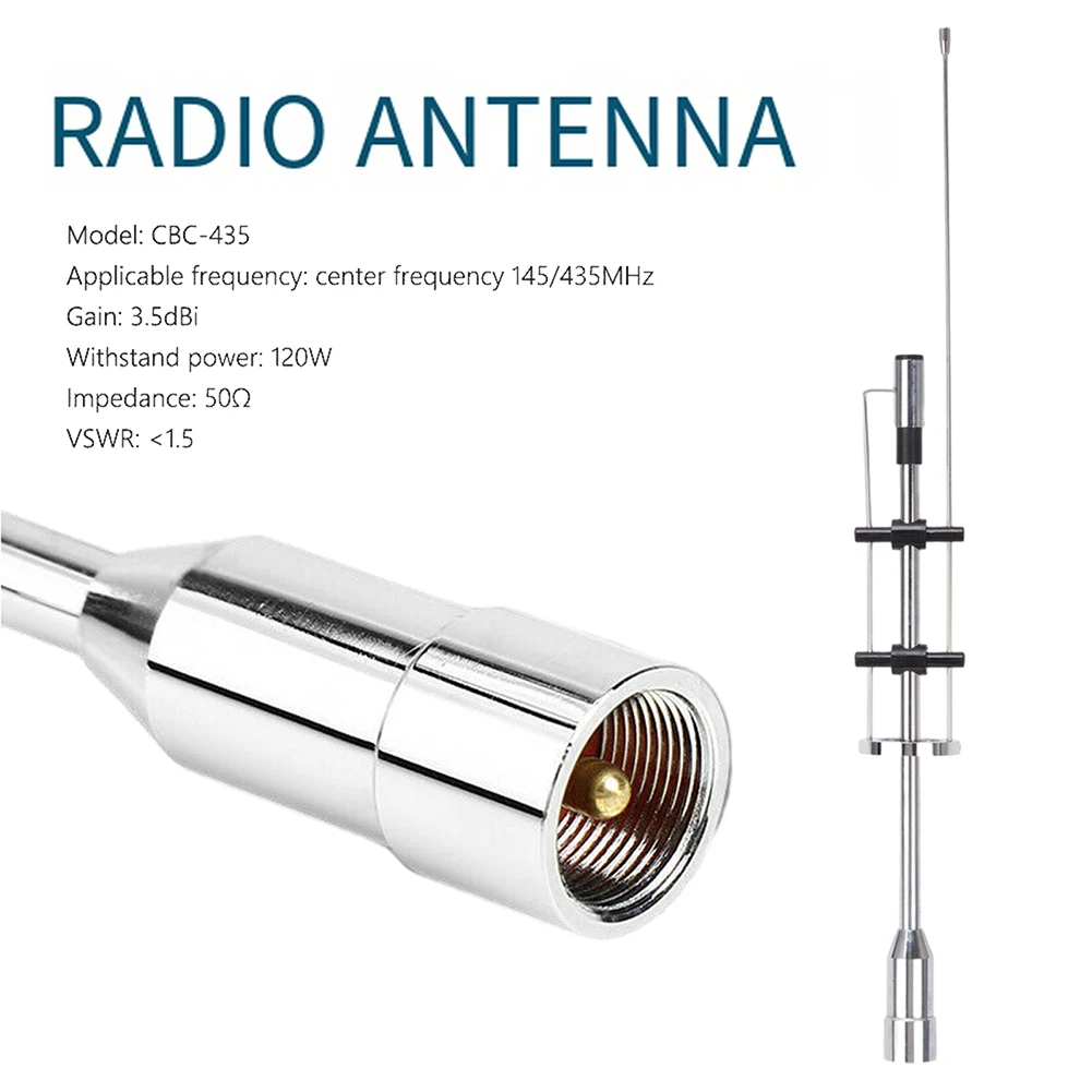 QM82 Mobile Radio Antenna Dual Band VHF 145MHz UHF 435MHz with Stainless Steel Construction and PL-259 Connector