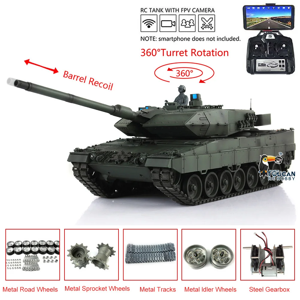 1/16 HENG LONG FPV 7.0 Professioneller Leopard 2A6 RC Panzer 3889 Metallketten Barrel Recoil Controlled TOUCAN Toys Panzer TH17618