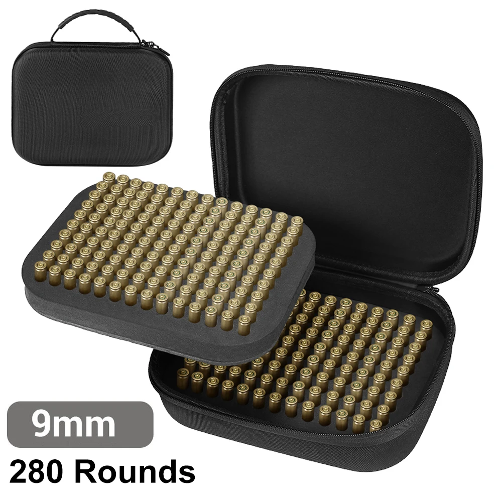 280 Rounds Ammo Bag 9mm Bullet Storage Box Double-Layer Ammunition Case Ammo Pouch Holder Portable Shooting Accessories