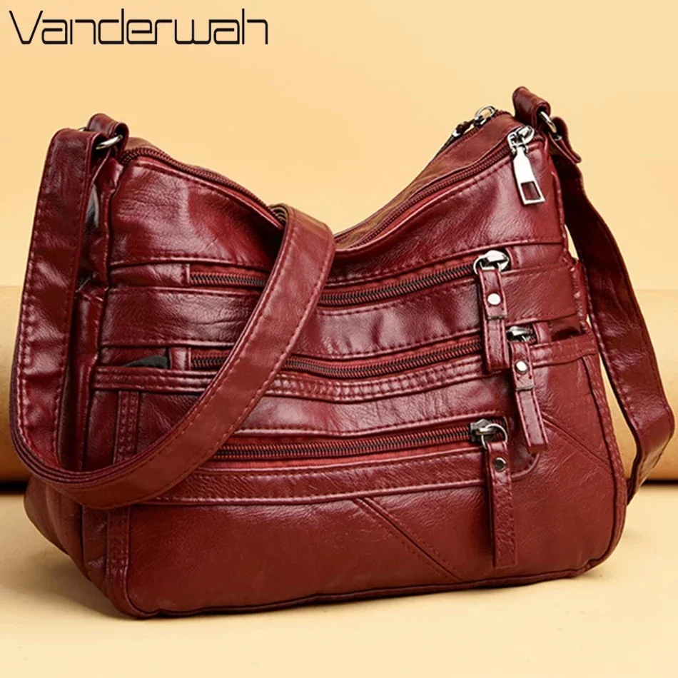 Wiele kieszeni Miękkie skórzane torby na ramię dla kobiet Luksusowe torebki damskie Torebki designerskie torby na ramię Crossbody