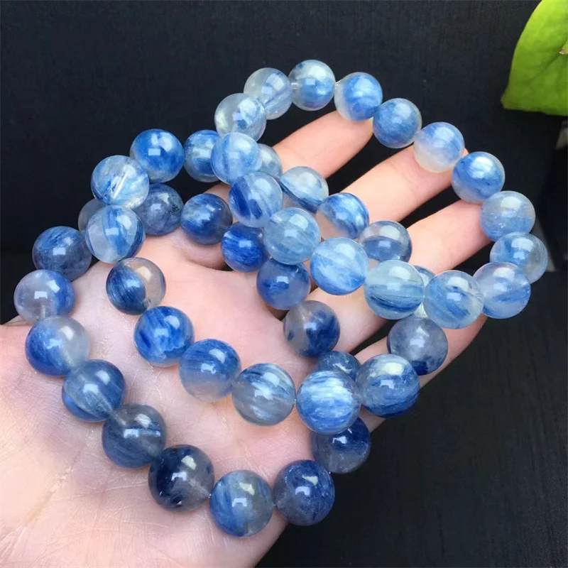 10MM Natural Kyanite Bracelets Women Men Genuine Energy Round Bead Elastic Strand Bangles Yoga Meditation Jewelr