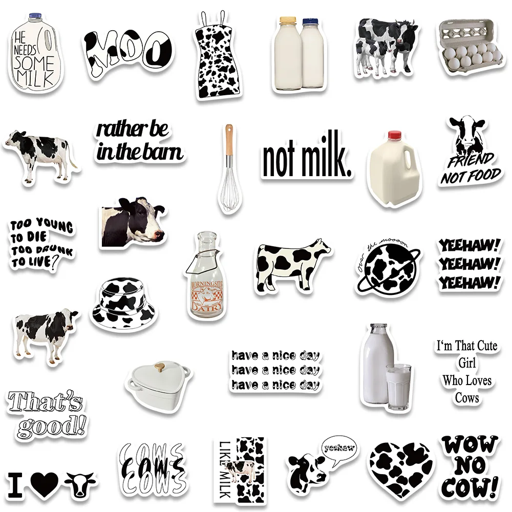 65PCS Ins Style Black White Check Cow Milk Stickers Aesthetic Car Motorcycle Luggage Guitar Skateboard Sticker Decal Sticker