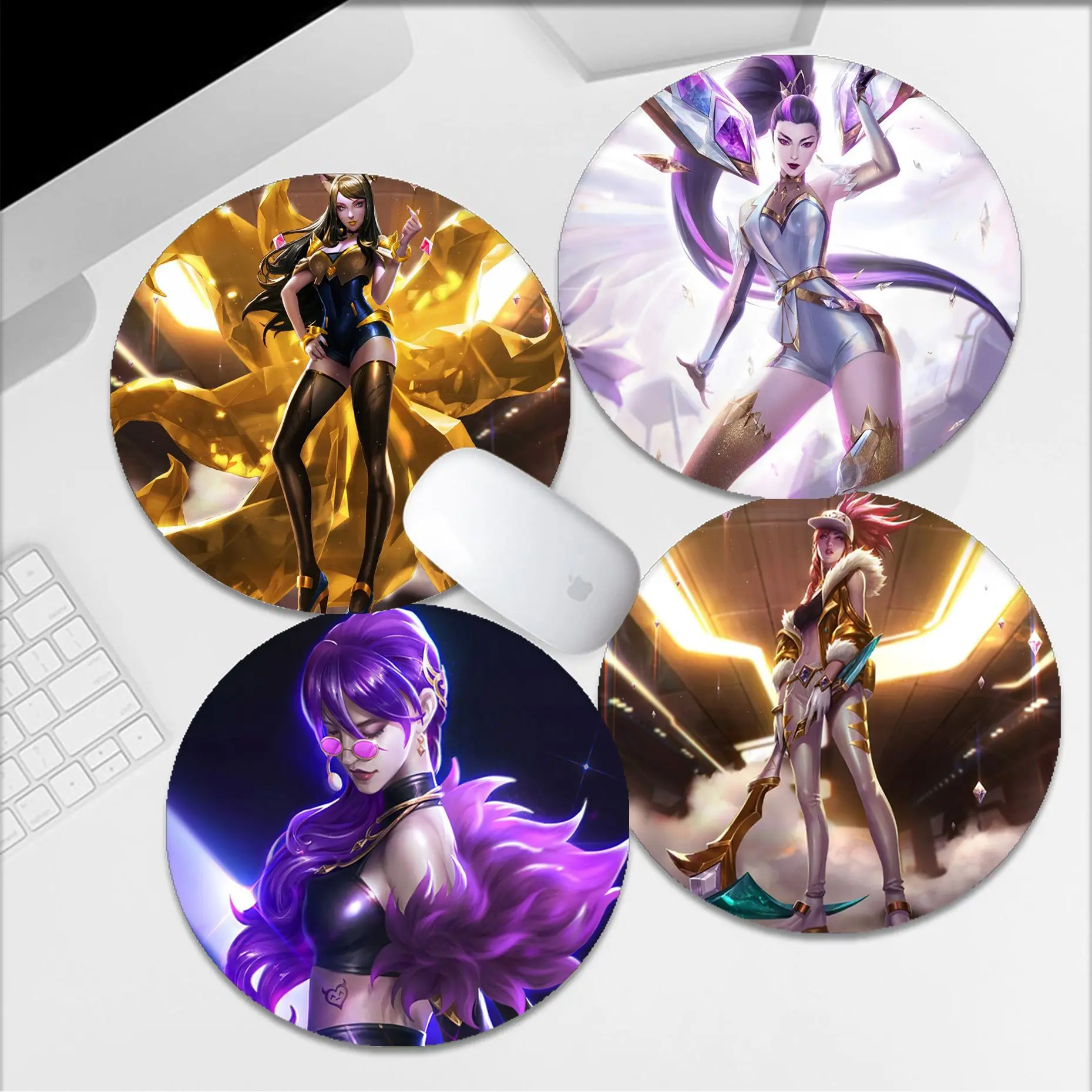 L-lOL KDA-Kaisa Mousepad Round Custom Skin Office Computer Desk Mat Table Keyboard Mouse Pad Laptop Non-slip Desk Accessories