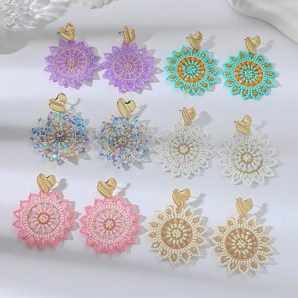 Boho Trendy Irregular Heart Sunflower Seed Beads Drop Earrings for Women Elegant Handmade Multicolor Earrings Fashion Jewelry