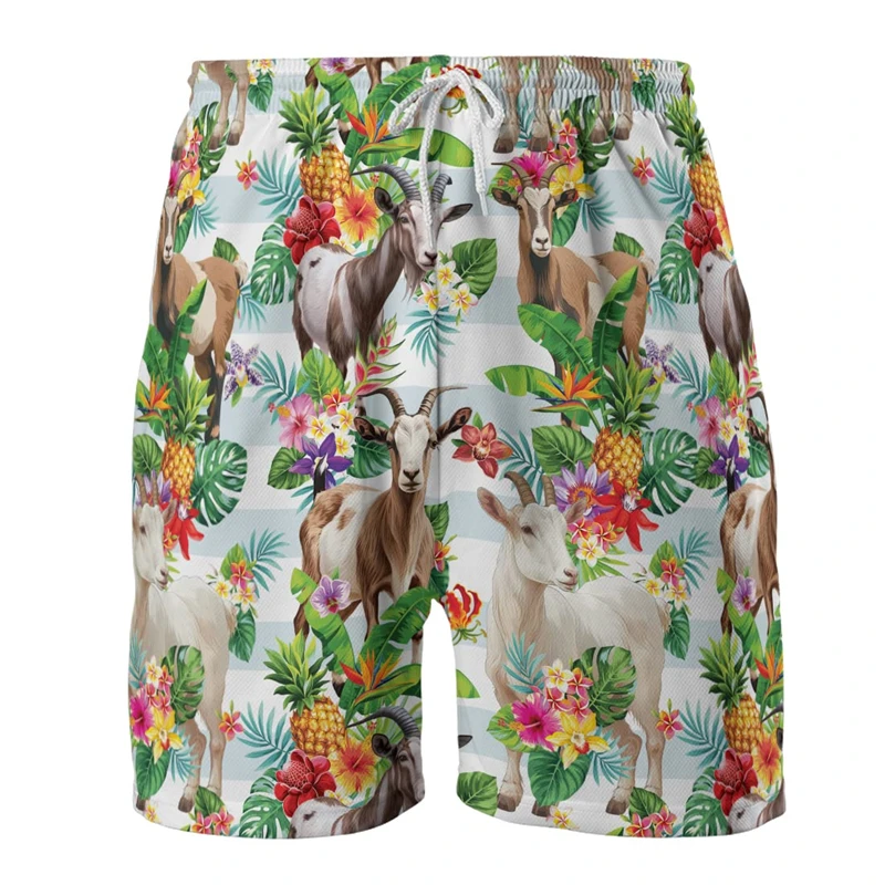 Calça curta masculina de cabra animal estampa 3D, calção de praia casual de cabra havaiana, calção de ovelha, calças Aloha Kids