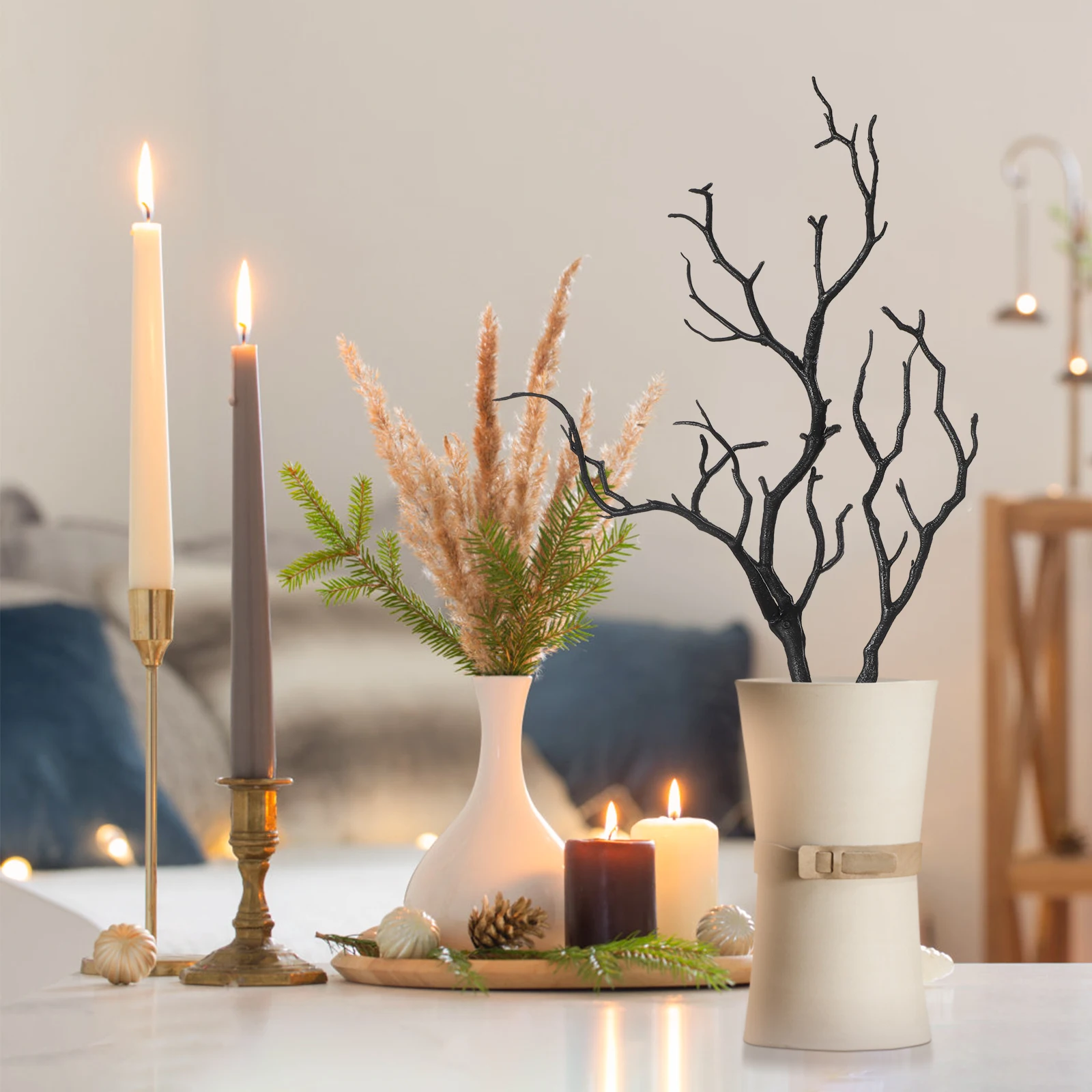 

4 Pcs Halloween Office Artificial Tree Branches Plastic Antler Twigs Faux Antlers for Wedding Centerpiece