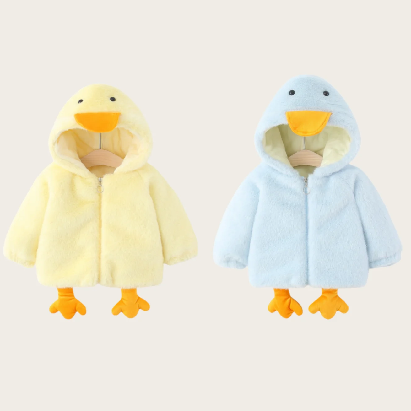Winter Kid Coat Cartoon Duck Hooded Thick Plush Child's Clothing Warm Fleece Boys and Girls Coat for 1-3Y Kid Outwear Warm